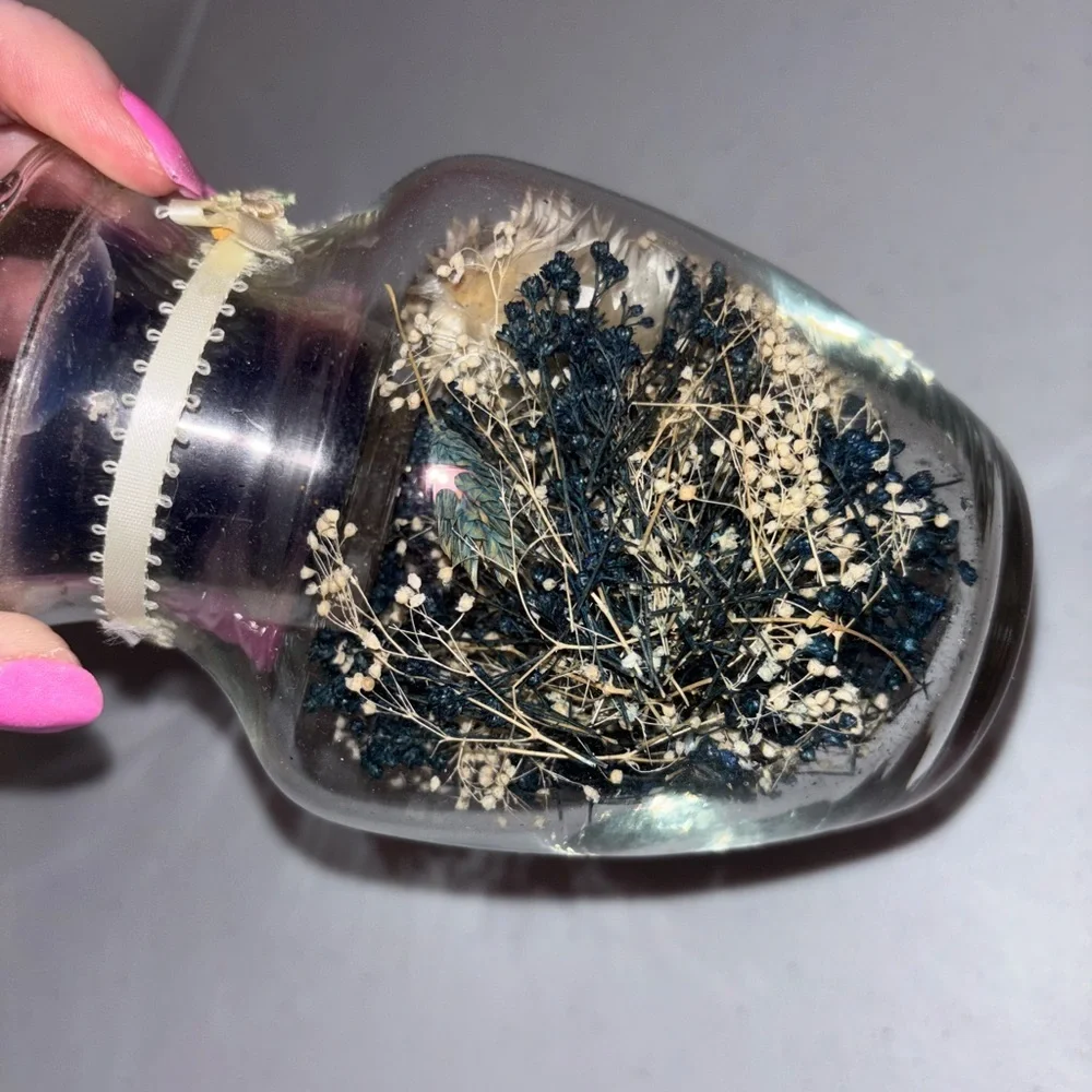Glass Vase with Cream and Blue Dried Flowers